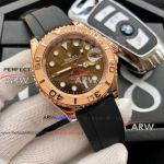 Replica Rolex Yachtmaster Rubber Strap Black Dial Rose Gold Bezel Watch 8215 Automatic  Movement
