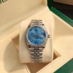 perfect replica Rolex Date just watch  Diamond Bezel Sea Blue Face