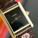 Cartier watch is a top-notch replica of AAA quality with a black gold paint finish and gold case
