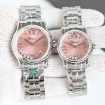 Perfectly Copy Swiss Chopard Happy Sport watch stainless steel Bezel and cherry blossom pink dial