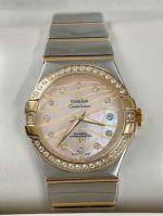 Top-level copy Swiss Omega Constellation Diamond Bezel rose gold wavy dial watch