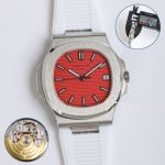 PPF Factory 1:1 copy Swiss Patek Philippe Nautilus SS Bezel Red Dial Watch