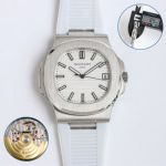 PPF Factory 1:1 copy Swiss Patek Philippe Nautilus SS Bezel White Dial Watch