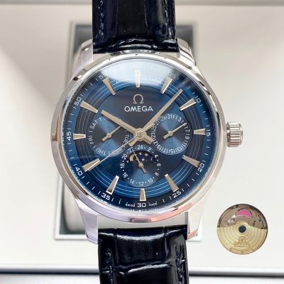 High-Quality copy Swiss Omega De Ville SS Bezel Black Leather Strap Watch