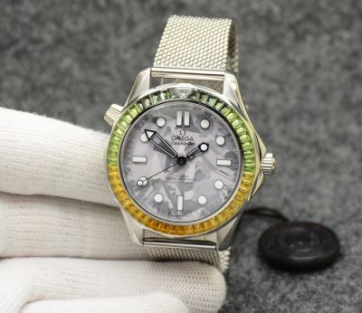 High-Quality Omega Seamaster Rainbow Diamond-set Bezel 42mm Diver 60 Anniversario James Bond Copy Watch