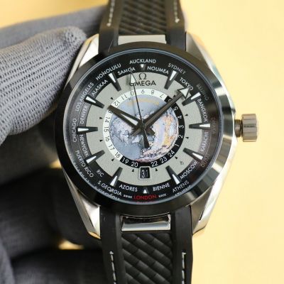 Perfect Copy Omega  Aqua Terra Worldtimer 40mm Watch Black Rubber Strap