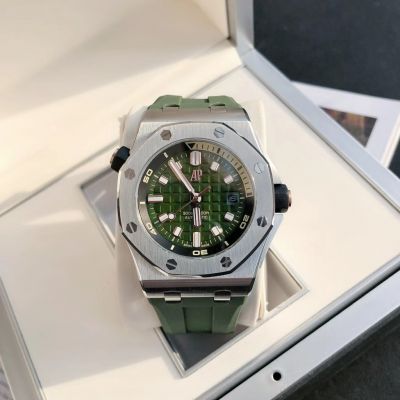 QC Factory Top Grade Copy Audemars Piguet Royal Oak Offshore 316 Stainless Steel Green Dial Green Rubber Strap 42MM