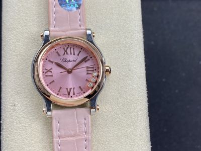 YF Factory Copy Swiss Chopard Happy Diamonds18k Rose Gold Bezel Pink Dial Watch