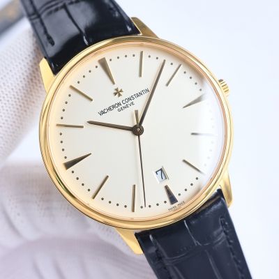 SJ Factory Swiss Replica Vacheron Constantin Patrimony Rose Gold Watch Blue Dial & Leather 40MM