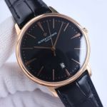 SJ Factory Swiss Replica Vacheron Constantin Patrimony Rose Gold Watch Black Dial & Leather 40MM