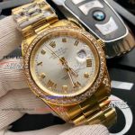 Perfect Replica Rolex Datejust White Dial Yellow Gold Bezel Watch