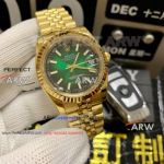 Perfect Replica Rolex Datejust 36 Green Dial All Gold Bezel Watch