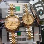 Perfect Replica Rolex Datejust All Gold Dial 2-Tone Band Couple Watch