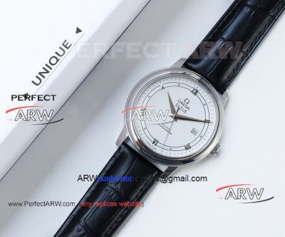 Perfect Replica Omega De Ville White Dial Black Strap Watch