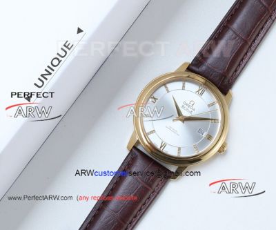 Perfect Replica Omega De Ville Silver Dial Yellow Gold Case Watch