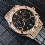 Perfect Replica Men's Hublot Classic Fusion Rose Gold Diamond Case Chronograph Watch